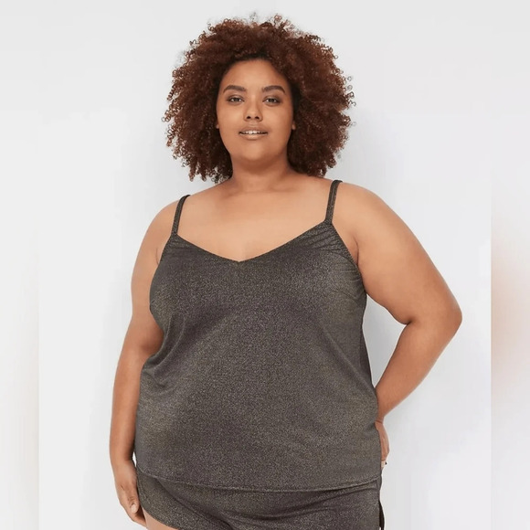 (2) Cacique 22-24 shimmer Camisole tanks Rust Orange & Black New - Picture 2 of 9